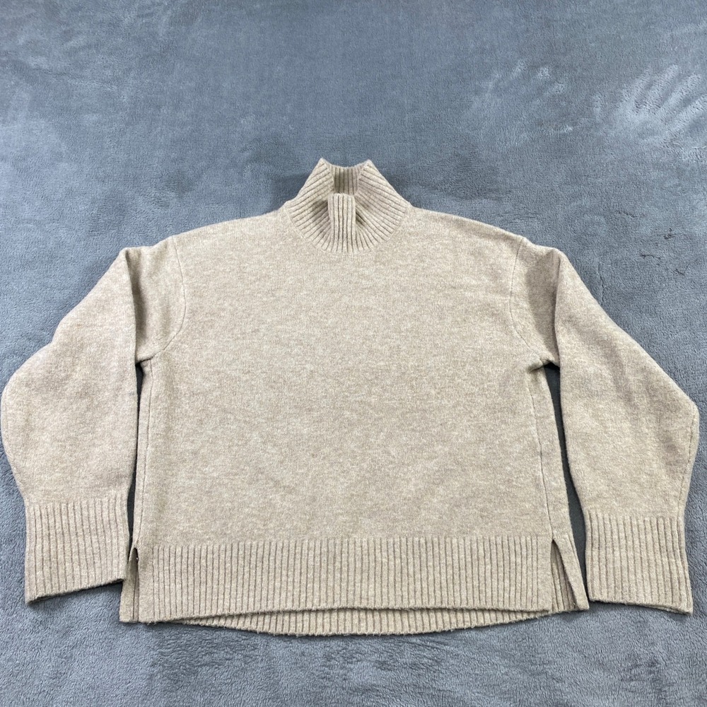 SOLD-Uniqlo Women Beige Mock Neck Knit Sweater Size‎ S Acrylic Nylon Wool Blend